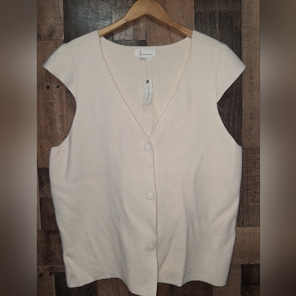 NWT By Anthropologie The Willa Oversized Cream Sweater Vest Button Front Large - Picture 2 of 5